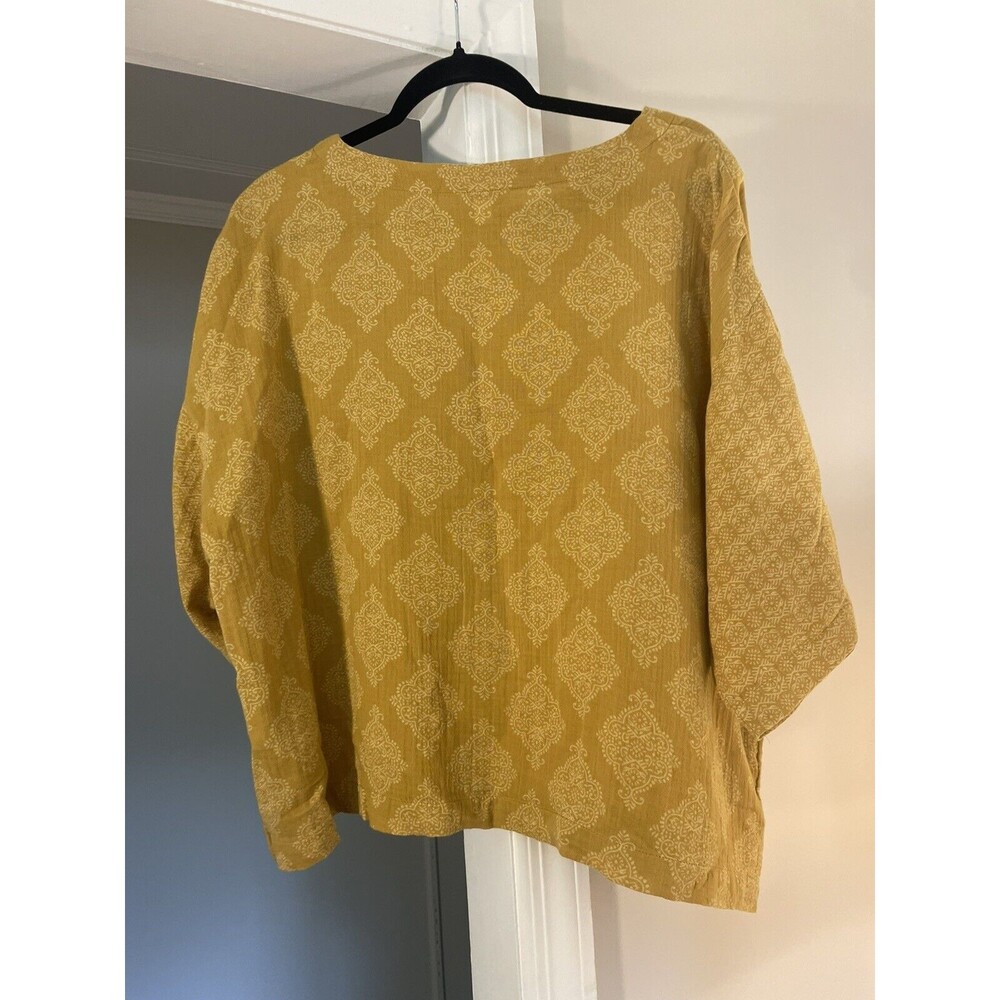 Pure J. Jill Petite Small Relaxed 100% Cotton Top Yellow Boho Chic Western Soft - Picture 3 of 8